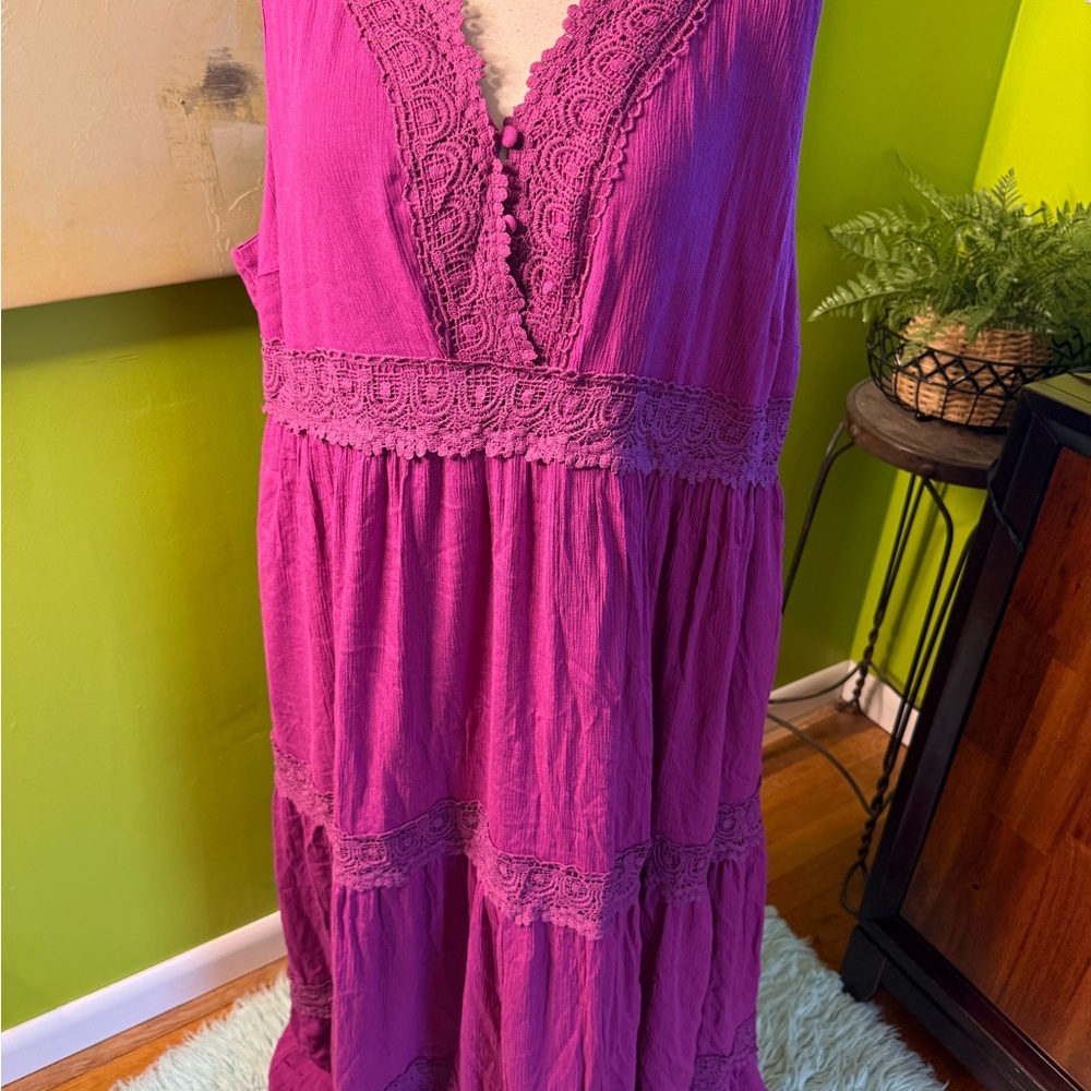 DAVI & DANI Fuchsia Lace Maxi Dress